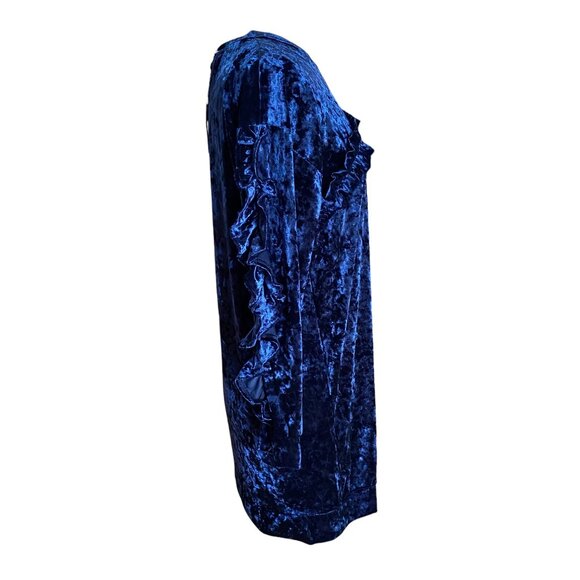 NWT Kaktus Crushed Velvet Ruffle Mini Dress Navy Blue Shift Dark Fairy Grunge-M - Picture 7 of 16